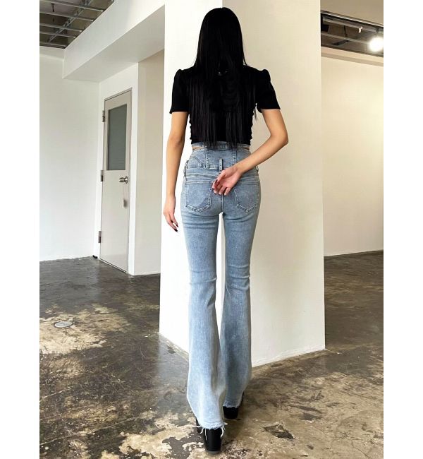 EMODA「サイドオープンハイウエストフレアパギンス」|デニム|