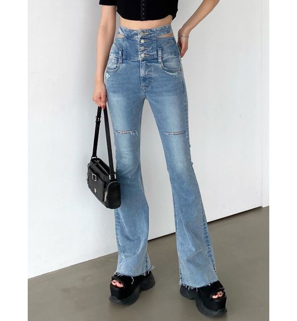 EMODA「サイドオープンハイウエストフレアパギンス」|デニム|