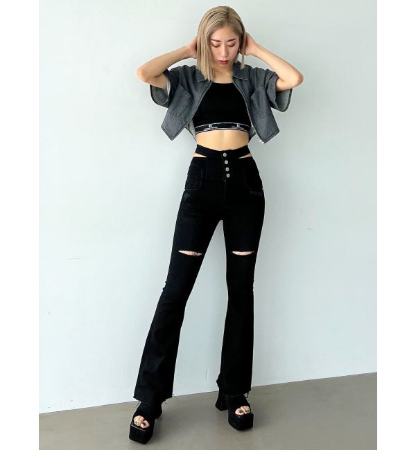 EMODA「サイドオープンハイウエストフレアパギンス」|デニム|