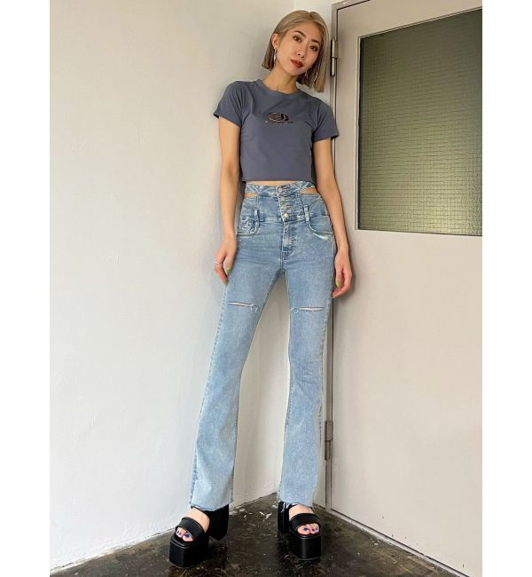 EMODA「サイドオープンハイウエストフレアパギンス」|デニム|