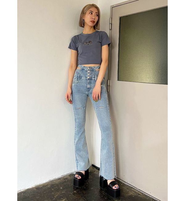 EMODA「サイドオープンハイウエストフレアパギンス」|デニム|