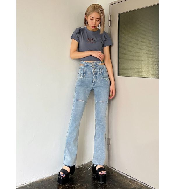 EMODA「サイドオープンハイウエストフレアパギンス」|デニム|