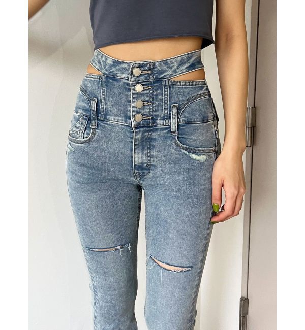 EMODA「サイドオープンハイウエストフレアパギンス」|デニム|