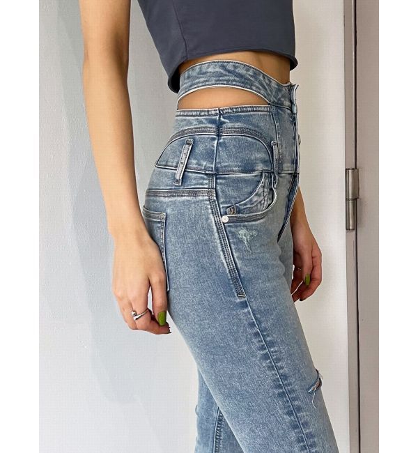 EMODA「サイドオープンハイウエストフレアパギンス」|デニム|