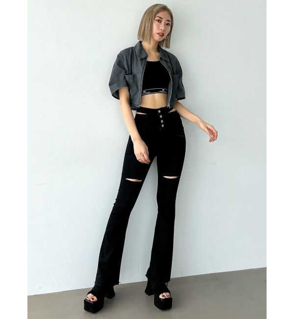 EMODA「サイドオープンハイウエストフレアパギンス」|デニム|