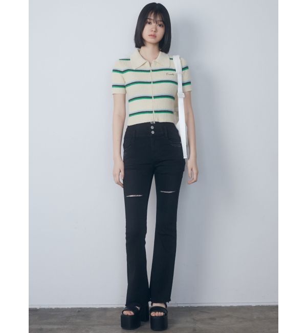 EMODA「サイドオープンハイウエストフレアパギンス」|デニム|