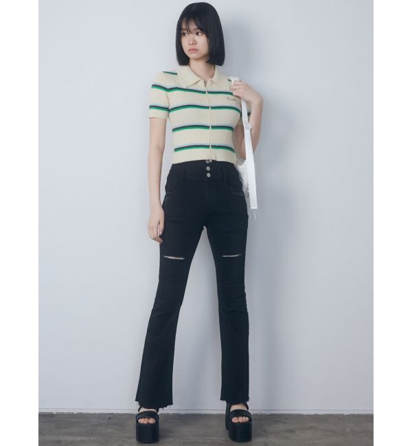 EMODA「サイドオープンハイウエストフレアパギンス」|デニム|