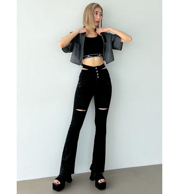 EMODA「サイドオープンハイウエストフレアパギンス」|デニム|