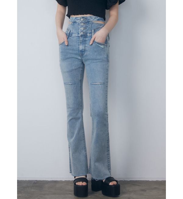 EMODA「サイドオープンハイウエストフレアパギンス」|デニム|