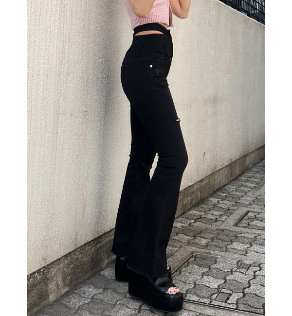 EMODA「サイドオープンハイウエストフレアパギンス」|デニム|