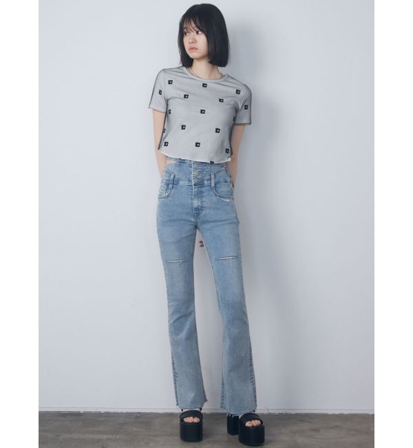 EMODA「サイドオープンハイウエストフレアパギンス」|デニム|