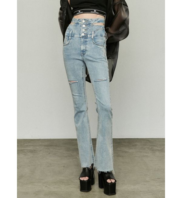 EMODA「サイドオープンハイウエストフレアパギンス」|デニム|