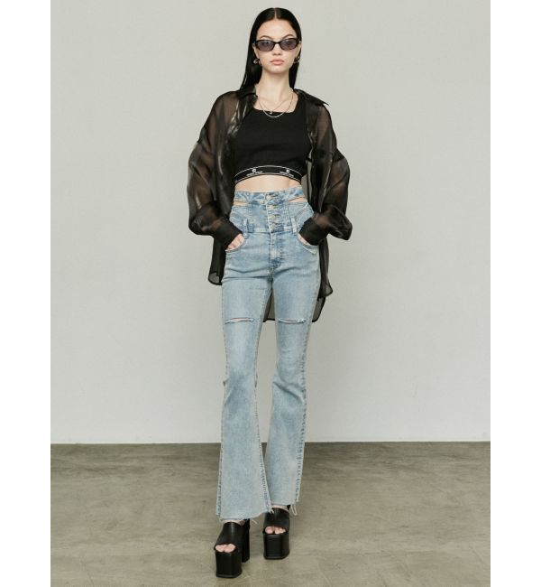 EMODA「サイドオープンハイウエストフレアパギンス」|デニム|