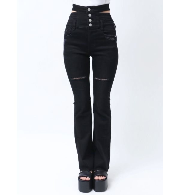 EMODA「サイドオープンハイウエストフレアパギンス」|デニム|