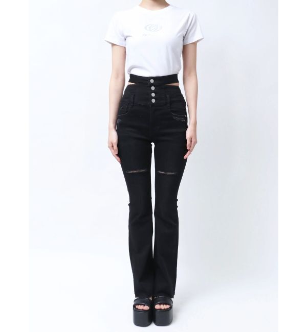 EMODA「サイドオープンハイウエストフレアパギンス」|デニム|