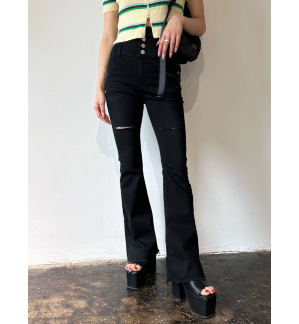 EMODA「サイドオープンハイウエストフレアパギンス」|デニム|