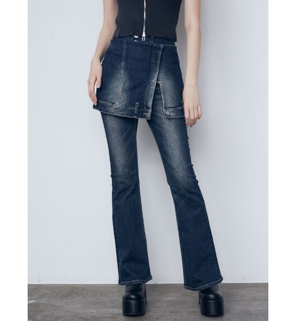 EMODA「ウエストレイヤーハイウエストフレアパギンス」|デニム|