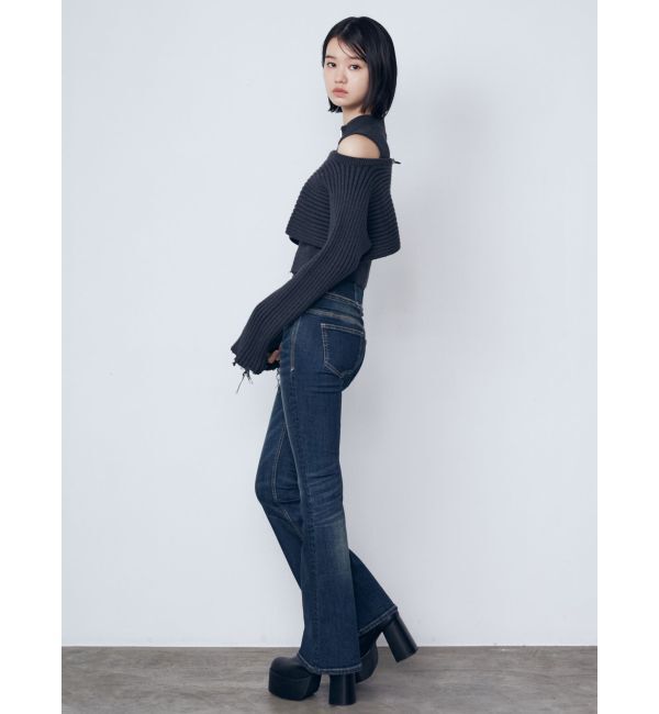 EMODA「ウエストレイヤーハイウエストフレアパギンス」|デニム|