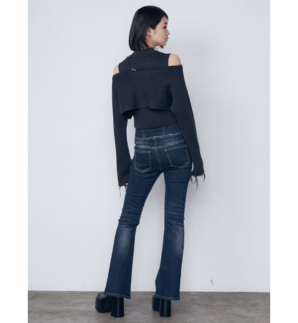 EMODA「ウエストレイヤーハイウエストフレアパギンス」|デニム|