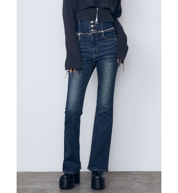 EMODA「ウエストレイヤーハイウエストフレアパギンス」|デニム|