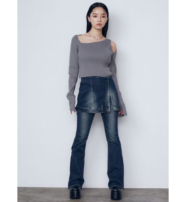 EMODA「ウエストレイヤーハイウエストフレアパギンス」|デニム|