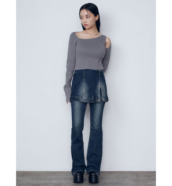 EMODA「ウエストレイヤーハイウエストフレアパギンス」|デニム|