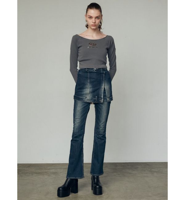 EMODA「ウエストレイヤーハイウエストフレアパギンス」|デニム|