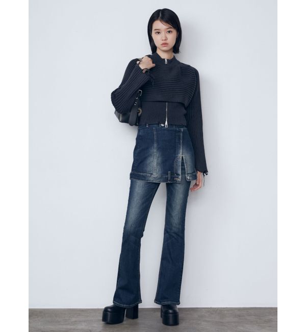 EMODA「ウエストレイヤーハイウエストフレアパギンス」|デニム|