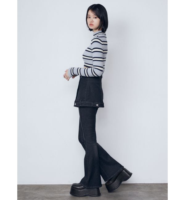 EMODA「ウエストレイヤーハイウエストフレアパギンス」|デニム|