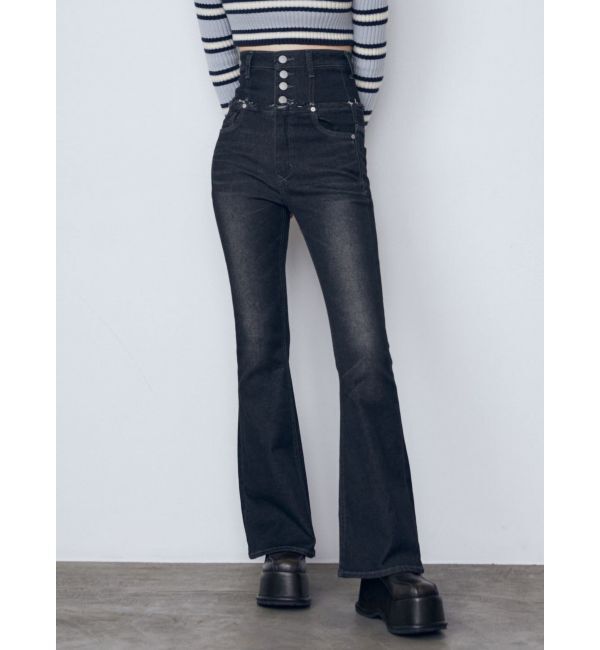 EMODA「ウエストレイヤーハイウエストフレアパギンス」|デニム|