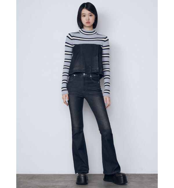 EMODA「ウエストレイヤーハイウエストフレアパギンス」|デニム|