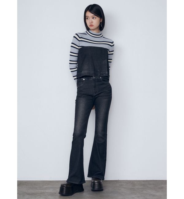 EMODA「ウエストレイヤーハイウエストフレアパギンス」|デニム|