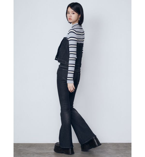 EMODA「ウエストレイヤーハイウエストフレアパギンス」|デニム|