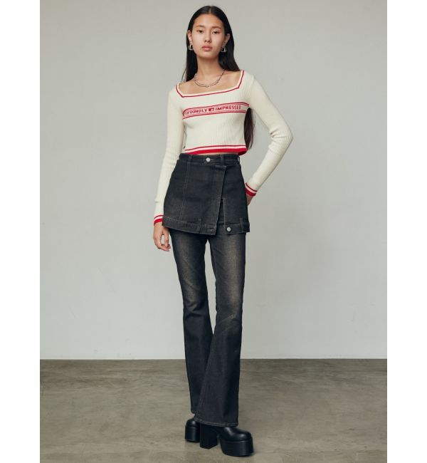 EMODA「ウエストレイヤーハイウエストフレアパギンス」|デニム|