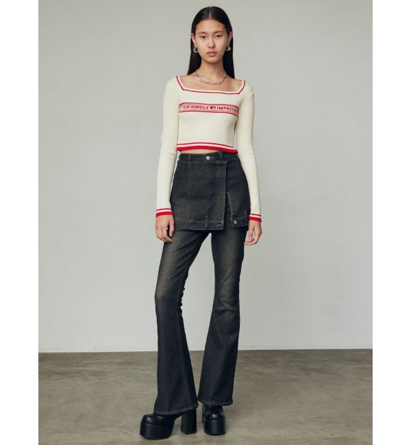 EMODA「ウエストレイヤーハイウエストフレアパギンス」|デニム|