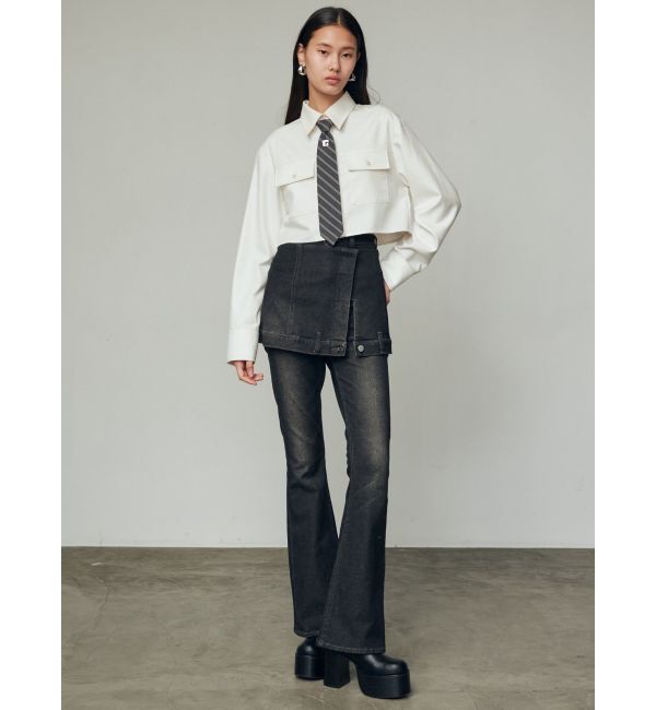 EMODA「ウエストレイヤーハイウエストフレアパギンス」|デニム|