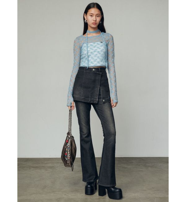 EMODA「ウエストレイヤーハイウエストフレアパギンス」|デニム|