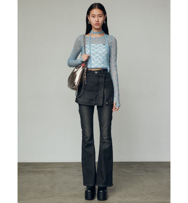 EMODA「ウエストレイヤーハイウエストフレアパギンス」|デニム|