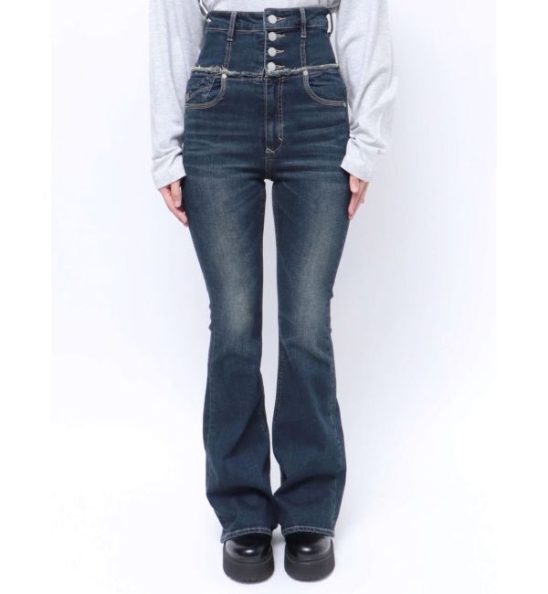 EMODA「ウエストレイヤーハイウエストフレアパギンス」|デニム|