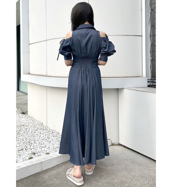 MERCURYDUO「オープンショルダーシャツワンピース」|ワンピース|