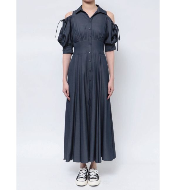 MERCURYDUO「オープンショルダーシャツワンピース」|ワンピース|