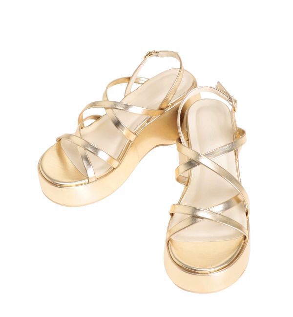 MERCURYDUO「メタリックストラップサンダル」|サンダル|ゴールド
