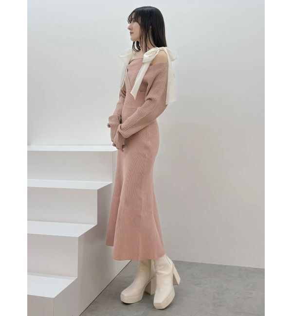 MERCURYDUO「2WAYショルダーリボンマーメイドニットワンピース」|ワンピース|