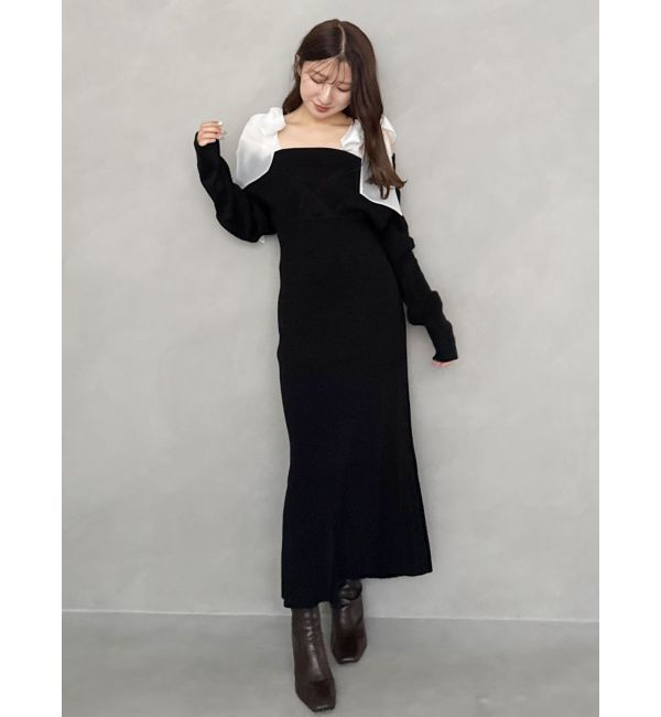 MERCURYDUO「2WAYショルダーリボンマーメイドニットワンピース」|ワンピース|