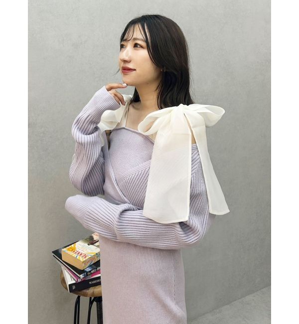 MERCURYDUO「2WAYショルダーリボンマーメイドニットワンピース」|ワンピース|