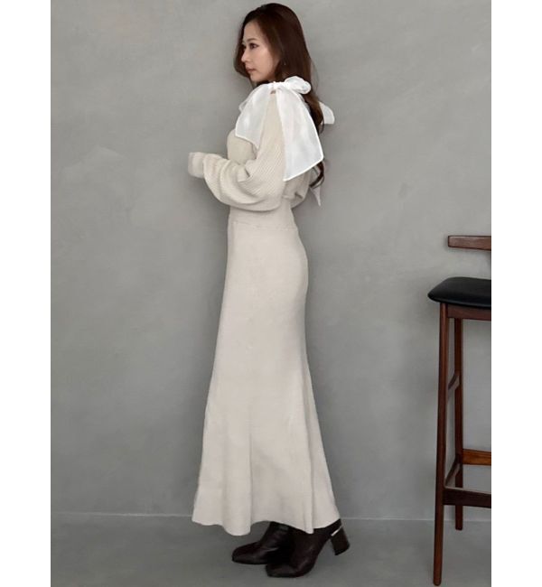 MERCURYDUO「2WAYショルダーリボンマーメイドニットワンピース」|ワンピース|