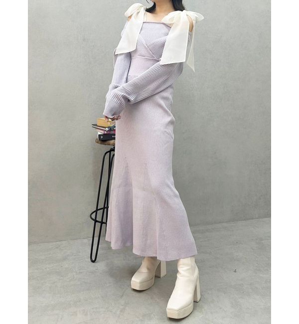 MERCURYDUO「2WAYショルダーリボンマーメイドニットワンピース」|ワンピース|ラベンダー