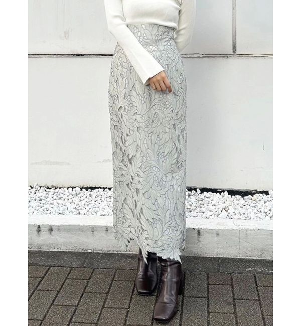 MERCURYDUO「カットワークレースペンシルスカート」|スカート|ミントグリーン