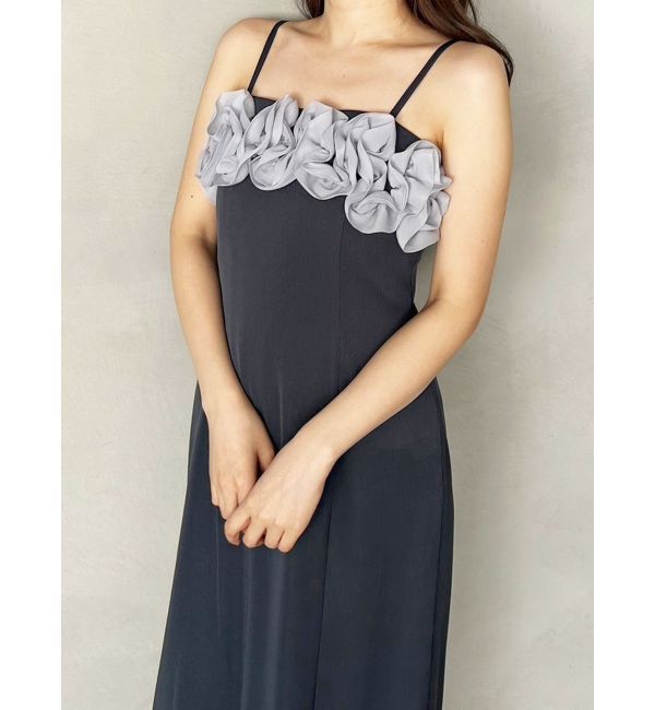 MERCURYDUO「デコルテバルーンフリルキャミワンピース」|ワンピース|チャコールグレー