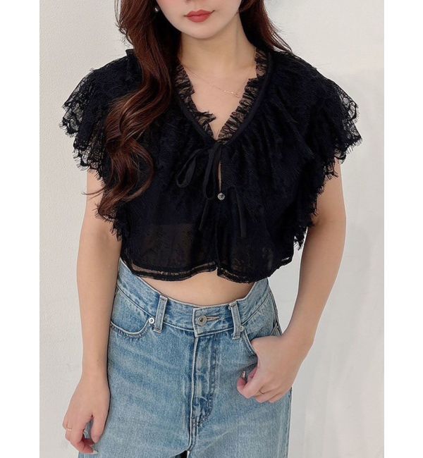 MERCURYDUO「レースクロップドブラウス」|シャツ・ブラウス|ブラック